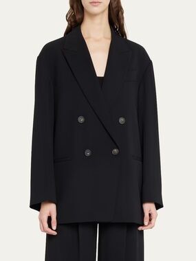 Vince Double Breasted Wool Boyfriend Blazer Coat Black